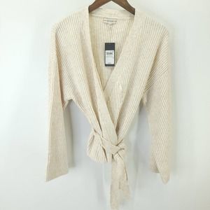 Guess Luiza Sweater Womens Large Oatmeal Heather Kimono Sleeve Wrap Cardigan